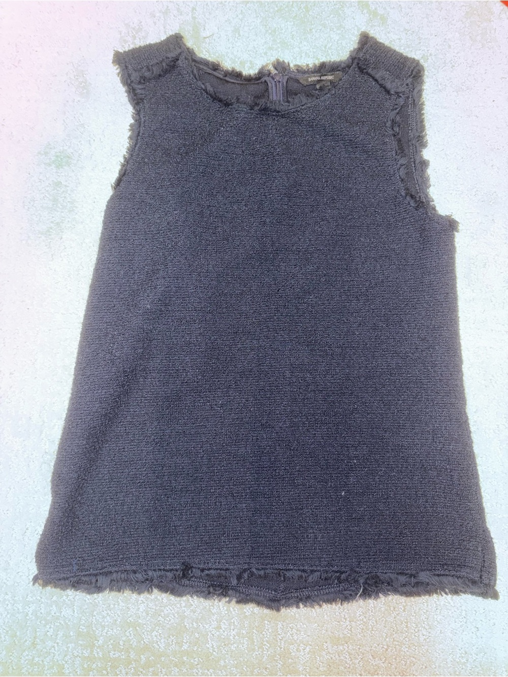 Sleeveless Frayed Edge Knit Top - Navy Blue - XS